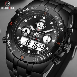 Men Sports Analogue LED Display Digital Watch Waterproof Fashion Black Rubber Strap Leisure Clock Reloj Hombr Wristwatches