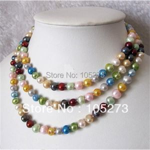 Arriver 48'' 7-8MM Multi Color Natural Freshwater Pearl Necklace Party Wedding Jewelry