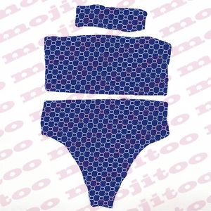 Letter Print Womens Swimwear 3pcs Set Summer Textile Swimsuit Padded Push Up Bikini With Headband
