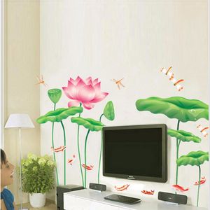 Бесплатная гостиная спальня диван телевизор фона украшения стены наклейки лотос наклейки 210420