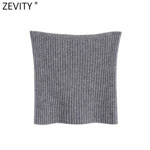 ZEVITY Yeni Kadın Seksi Straplez Gri Renk Zayıflama Kısa Örgü Kazak Kadın Chic Tasarım Yüksek Sokak Bayanlar Yelek S557 210419 Tops