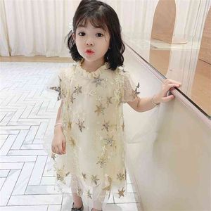 Summer Girls' Dress Star Sequins Shawl Princess Birthday Party Cute Children's Baby Kids Girls Clothing 210625