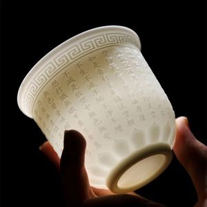 Zen-Wassertasse, schwebende gravierte Teetasse, weißes Porzellan, Suet-Jade-Bilder, Herz-Sutra-Kaffeetasse, persönliche Sammlung