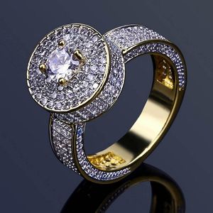 Mens Hip Hop Ring Jewelry 18K Gold Plated Fashion Gemstone Simulation Diamond Iced Out Rings For Men