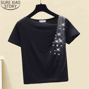 女性のための黒いTシャツのカジュアルTシャツのためのソリッドスリーブティートップス夏不規則なダイヤモンドフェムムブルス10016