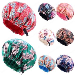 Satyna Duży rozmiar Drukowana maska ​​Satyna Linkowana Pielęgnacja włosów Dwuwarstwowa Dwuosobowa Nocna Kapelusz Sleep Dostosuj Jedwabiu Head Wrap Wrap Prysznic Cap