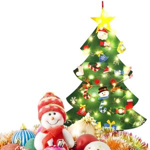 Christmas Decorations DIY Felt Tree With LED String Light For Home 2022 Xmas Wall Hanging Ornaments Year Gift