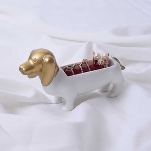 Kreative Dackel Hund Ring Schmuck Box Lagerregal Gold Display Requisiten Ornamente Niedliche Hunde 210804