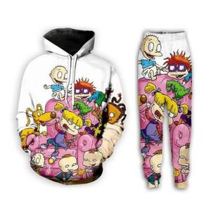 Nya mode män / kvinna tecknad nätverk Rugrats 90 Rolig 3D Casual Print Hoodie + Pants Et02