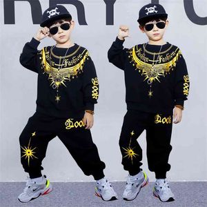 Весенние детские наборы одежды для Big Boys Fashion детские спортивные костюмы O-шеи толстовки детские свободные брюки 2 частей набор 210622