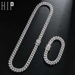 Hip hop 10mm aaa cz bling iced out cubic zirconia armband halsband geometriska sten tennis kubanska kedjan armband män smycken x0509