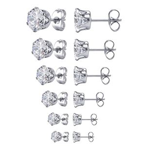 Stainless Steel Round Transparent Cubic Zirconia Ear tunnels Studs Earrings Simple Fashion Silver Color Small Earring for Women