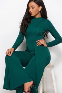 Women Jumpsuits Long Sleeve Wide Leg High Waist Cusual Solid Summer Autumn Fashion Basic Style Blue Green Female Yellow Overalls 210416