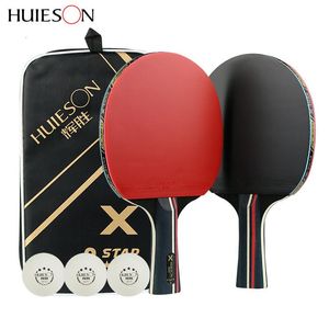 Table Tennis Raquets Huieson 3 Stars Bat Pure Wood Rackets Set Pong Paddle With Case Balls Tenis Raquete FL/CS Power
