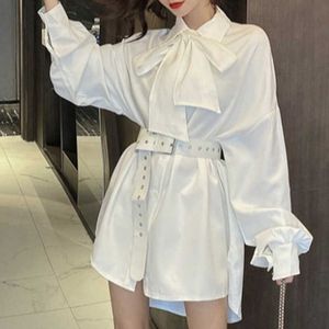Vit kort kjol klänning designer korea kvinnor slim långärmad vinter odefinierad dam casual office sexig 210604