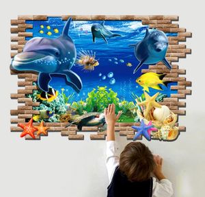 Badrumsvägg Klistermärken Sea Turtle Animal 3D Avtagbar Konstdekorationer Inredning för barnkammare Baby Bedroom Playroom Living Room Murals
