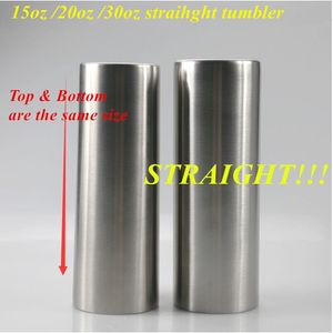 15oz 20oz 30oz Skinny Tumbler Striglek Tumblers Vakuumisolerad kopp Rostfritt Stål Vilken flaska med lock och strån i lager (sliver färg)