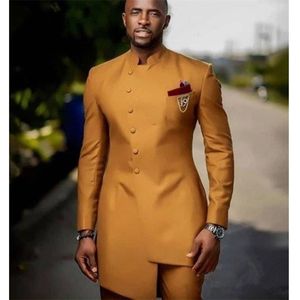 Африканский золотой атлас Slim Fit Men Suits Wedding жених смокинг -жених костюмы Front Button Man Prom Blazer Jacket Pant