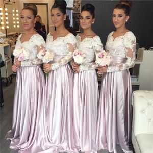 2022 Ivory Lace Bridesmaid Dresses Long Sleeves Appliqued A Line Scalloped Neckline Plus Size Custom Made Floor Length Ruched Pleats Maid of Honor Gown vestidos