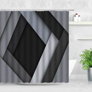 Nowoczesne proste wodoodporne zasłony prysznicowe szary czarne paski gradientowe kolor geometryczny wzór kreatywny łazienka Decor Curtain Set 210609