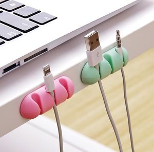 Adhesive Cable Winder Silicone Solid Color Cable Holder Desktop Wire Wrapped Cord Organizer Desk Set Office Accessories