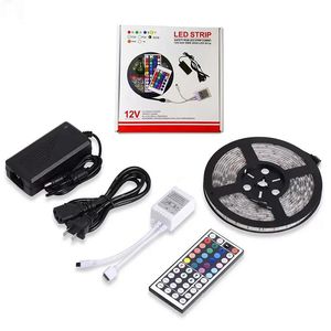 RGB LED-remsor Light Kit 5M 300LEDS SMD 5050 12V LED Strip Vattentät 44Key IR Fjärrkontroll DC 12V Strömförsörjning + Utsökt Förpackningslåda