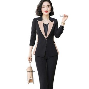 Pant Suit Women S-5XL Office Lady Ol Black Morelowa Kurtka robocza Blazer Płaszcz i 2-częściowy zestaw 210930