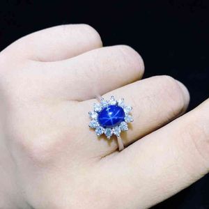 Starlight Sapphire Ring, Classic 925 Ren Silver Star Line Beautiful Mail Packing