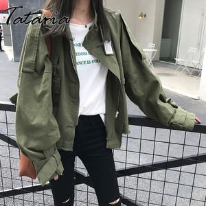 Kvinnors Kort Jacka Zipper Cardigan Motorcykel Coat Kvinnor Mode ArmyGreen Causal Loose Bomber Jackor Stertwear Toppar Kvinna 210514