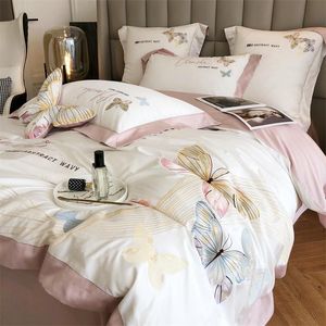 Bedding Sets Luxury 100S Egyptian Cotton Princess Set Butterfly Embroidery Duvet Cover Quilt Bed Comforter Fitted Sheet