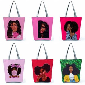 Wieczorowe Torby Afro Dziewczyna Drukowanie Torebki Styl Afryki Kobiet Mody Eco Shopper Kobieta Duża Pojemność Tote Travel Custom Pattern