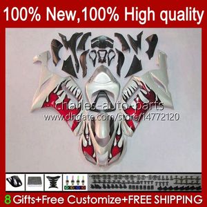 Motorcykel Fairings för Kawasaki Ninja ZX600C ZX-600 ZX 6R 6R 6 R ZX636 07-08 Bodywork 10NO.5 ZX-636 600 CC ZX6R 07 08 ZX600 ZX 636 ZX-6R 2007 2008 Bodys Kit Red Flames