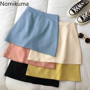 Nomikuma Tinta unita A Line Mini Gonna Donna Stile coreano Semplice Casual Gonne a vita alta Donna Chic Faldas Mujer 210514