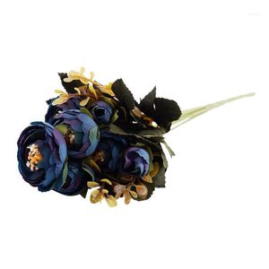 Bouquet 9 Head Artificial Silk Cloth Fake Flowers Leaf Peony Floral Home Wedding Party Decor1