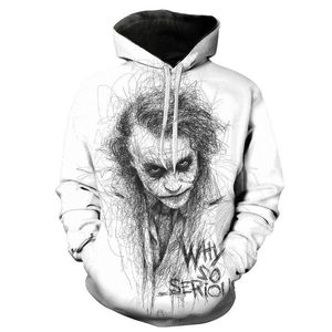 Męskie bluzy bluzy Dlaczego tak poważne bluzki Mężczyźni / kobiety 3D Print Clown Topy Czarny Hoody Plus Size Sudadera Hombre Hoddies