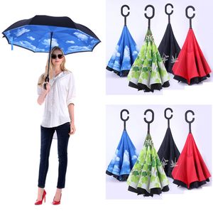 Winddichter umgekehrter faltender Doppelschicht-invertierter Chuva-Regenschirm für Frauen, selbststehender Regenschutz, C-Haken-Hände für Auto WLL640