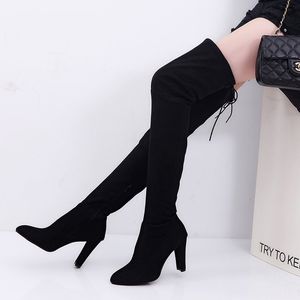 Mode Damen Oberschenkelhohe Stiefel High Heels Reißverschluss Dünne Riemen Overknee Lange Stiefel Schuhe