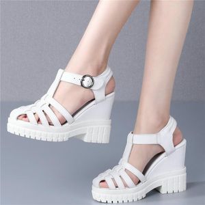 Pumps Shoes Women Genuine Leather Wedges High Heel Gladiator Sandals Female Summer Punk Platform Mary Janes Casual