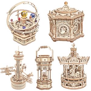 Rokr Music Box 3D Wooden Puzzle Game Assembly Model Building Kits Toys for Kids Presentes de aniversário AMK