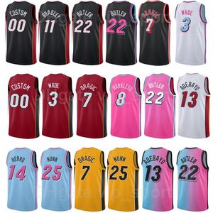 스크린 인쇄 농구 Dwyane Wade Jerseys 3 지미 버틀러 21 타일러 Herro 14 Goran Dragic 7 Kendrick Nunn Bam Adebayo Man Woman Youth