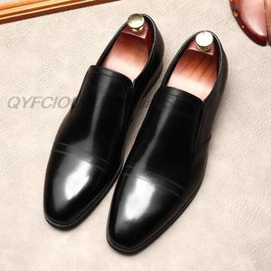 Klasik Erkek Loafer'lar Ayakkabı Hakiki Deri Sivri Burun Örgün Parti Düğün Ofis Elbise Ayakkabı Kahverengi Erkekler Oxford Ayakkabı