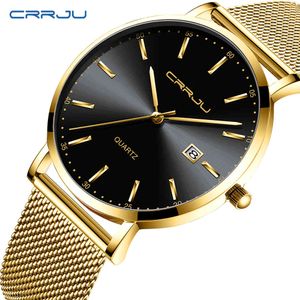 Unisex Watches CRRJU Watches for Men Luxury Waterproof Watches Slim Stylish Date Casual Quartz Watch Men Sports Mesh Strap Clock 210517