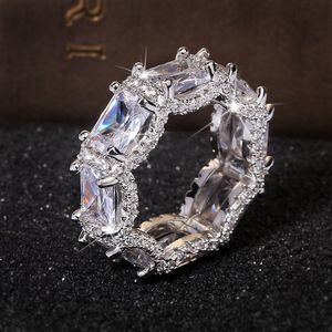 2023 Anelli di nozze di marca fatti a mano Gioielli di lusso Argento sterling 925 Taglio principessa Topazio bianco Pietre preziose di diamanti CZ Festa Eternità Anello di fidanzamento per donna Regalo