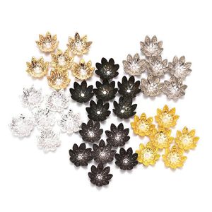Diy Metal Telkari toptan satış-100 adet grup mm Gümüş Lotus Çiçek Metal Gevşek Spacer Boncuk Caps Koni Sonu Boncuk Cap Telkari DIY Takı Bulma Yapımı Için Q2