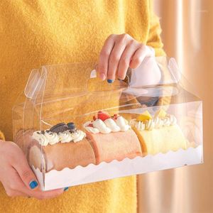 Gift Wrap 5st Transparent Cake Box med Handle Clear Plastic Roll Boxar Paper Tray Cupcake Container Party Favors for Shop