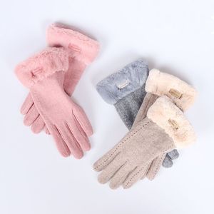 Cashmere Fashion Winter Womens Gloves Touch Screen Lady Suede Warm Plush Inside Finger Gloves Female Elegant Soft Black Mittens