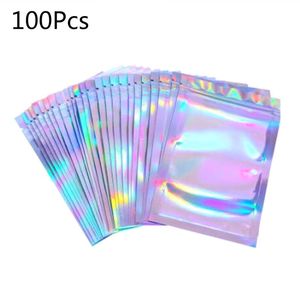 100pcs Translucent Zip Lock Bags Holographic Storage Bag Xmas Gift Packaging Socks Sexy Lingerie Glove Cosmetics Pouch Y0305