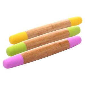 Smooth Wooden Rolling Pin Silicone Handle Pizza Baking Non Stick Rolling Pin Fondant Cake Rolo De Massa Kitchen Gadget DG50RP 211008