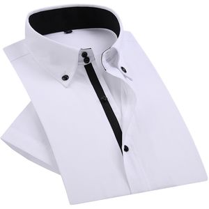 Summer Mens Dress Shirt Diamond Buttons Casual Bianco manica corta Luxury Collar High Collar Slim Fit Elegante Business 210708