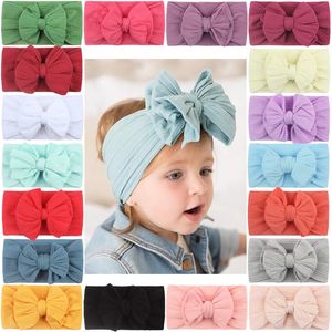 New Soft Nylon Jacquard Hair Accessories Children's Hairband Baby Super Stretch Bow Headbands Girls Big Bows Solid Hair Bands